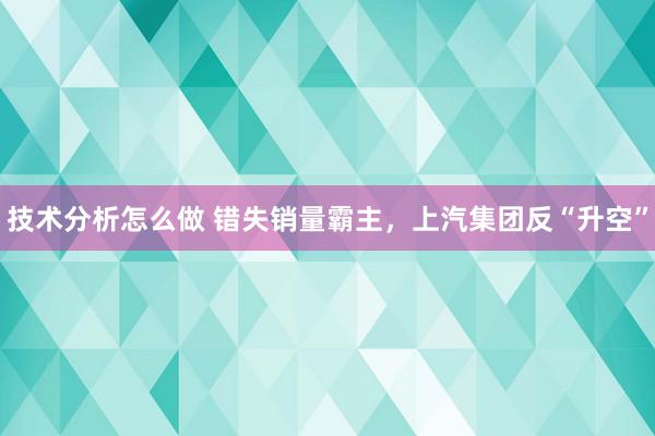 技术分析怎么做 错失销量霸主，上汽集团反“升空”