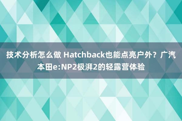 技术分析怎么做 Hatchback也能点亮户外？广汽本田e:NP2极湃2的轻露营体验