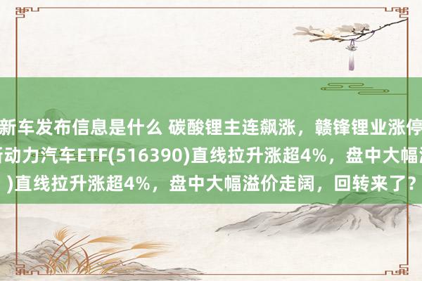 新车发布信息是什么 碳酸锂主连飙涨，赣锋锂业涨停、宁德时间涨3%，新动力汽车ETF(516390)直线拉升涨超4%，盘中大幅溢价走阔，回转来了？