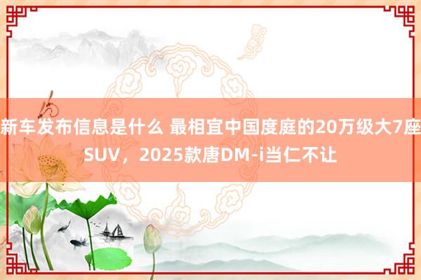 新车发布信息是什么 最相宜中国度庭的20万级大7座SUV，2025款唐DM-i当仁不让