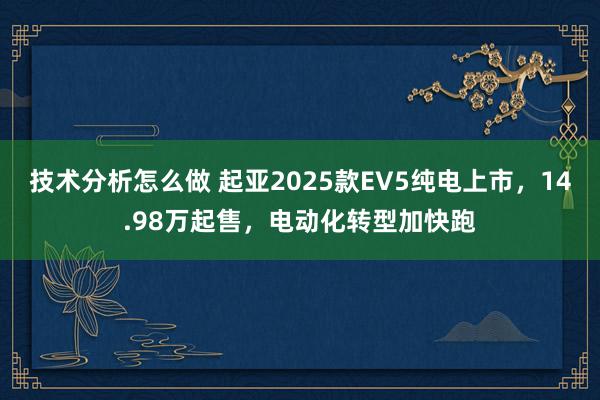 技术分析怎么做 起亚2025款EV5纯电上市，14.98万起售，电动化转型加快跑