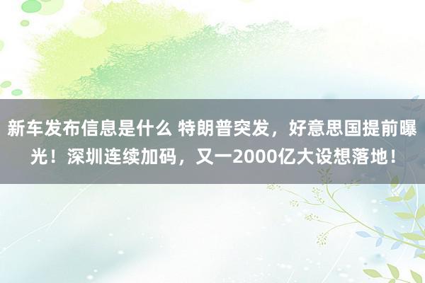 新车发布信息是什么 特朗普突发，好意思国提前曝光！深圳连续加码，又一2000亿大设想落地！