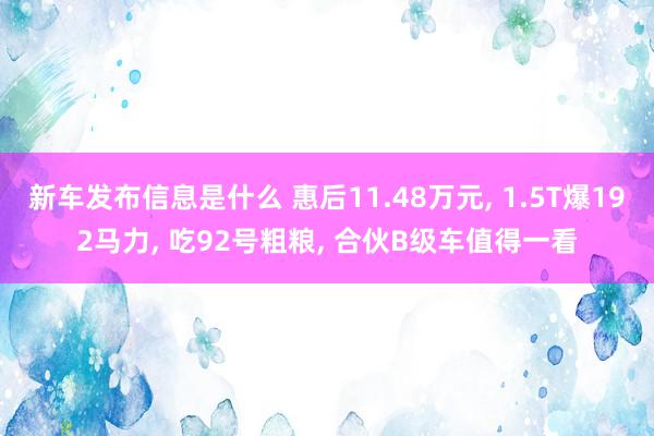 新车发布信息是什么 惠后11.48万元, 1.5T爆192马力, 吃92号粗粮, 合伙B级车值得一看