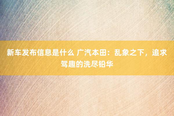 新车发布信息是什么 广汽本田：乱象之下，追求驾趣的洗尽铅华