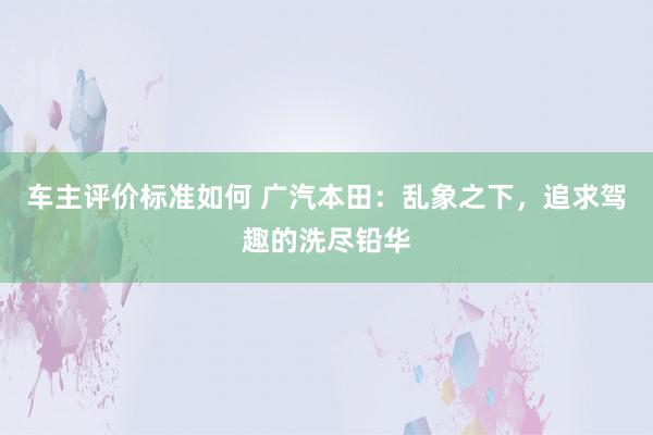 车主评价标准如何 广汽本田：乱象之下，追求驾趣的洗尽铅华