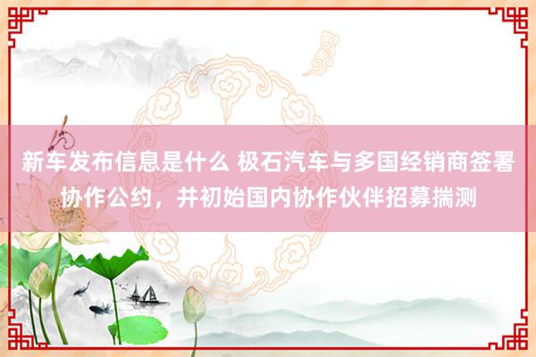 新车发布信息是什么 极石汽车与多国经销商签署协作公约，并初始国内协作伙伴招募揣测