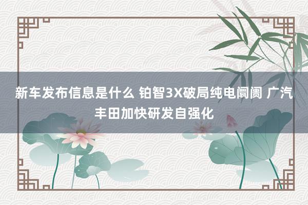 新车发布信息是什么 铂智3X破局纯电阛阓 广汽丰田加快研发自强化