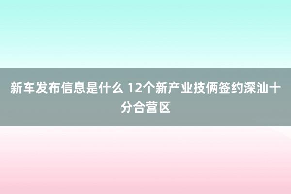 新车发布信息是什么 12个新产业技俩签约深汕十分合营区