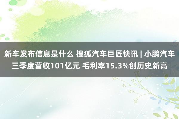 新车发布信息是什么 搜狐汽车巨匠快讯 | 小鹏汽车三季度营收101亿元 毛利率15.3%创历史新高