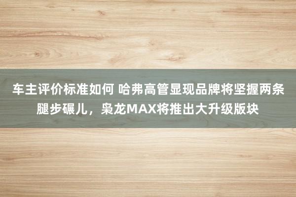 车主评价标准如何 哈弗高管显现品牌将坚握两条腿步碾儿，枭龙MAX将推出大升级版块